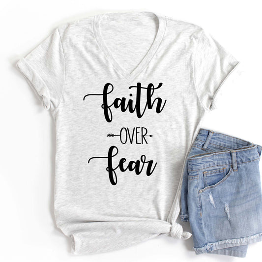 Faith over Fear V Neck Graphic Tee