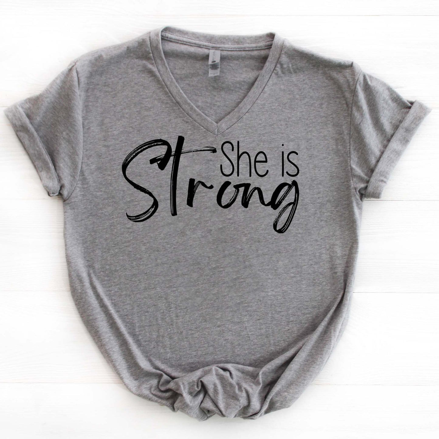 She is Strong V Neck Graphic Tee