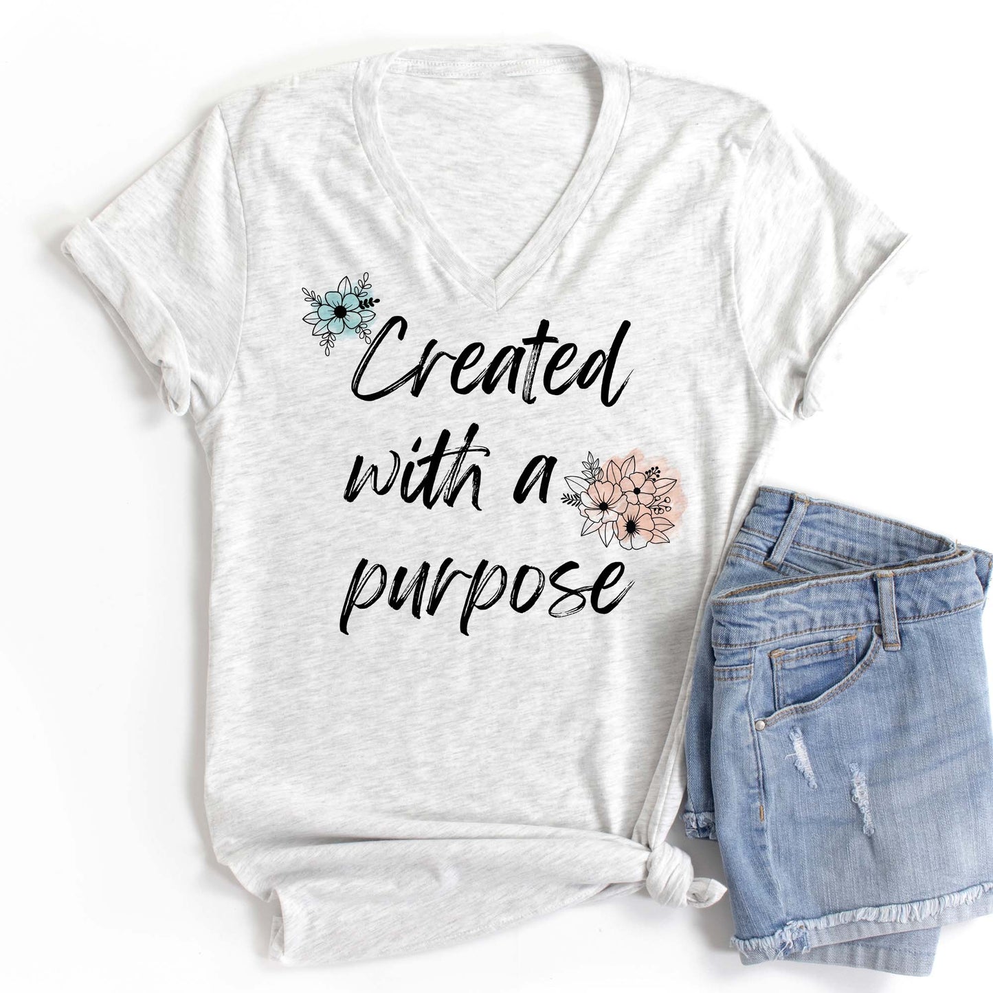 Created with a Purpose V Neck Graphic Tee