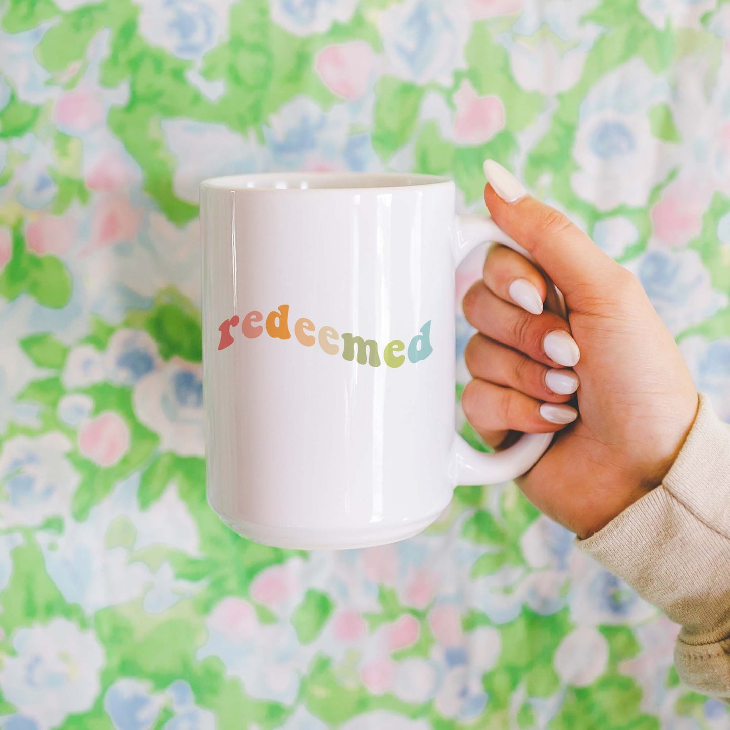 Redeemed Pastel Text Ceramic Mug 15 oz